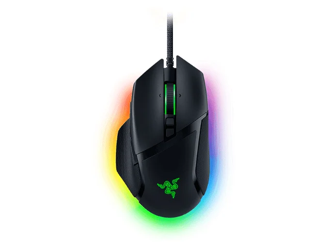 Souris gamer Razer Basilisk v3 vue de face avec éclairage RGB