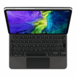 Vue d’ensemble du clavier attaché à un iPad Pro 11" en noir, fixation magnétique visible