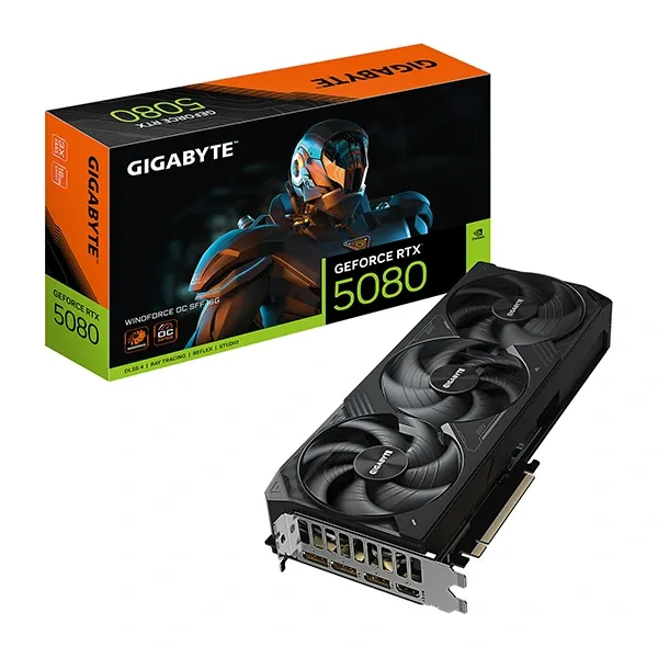 Carte graphique RTX 5080 GIGABYTE côté ventilateurs
