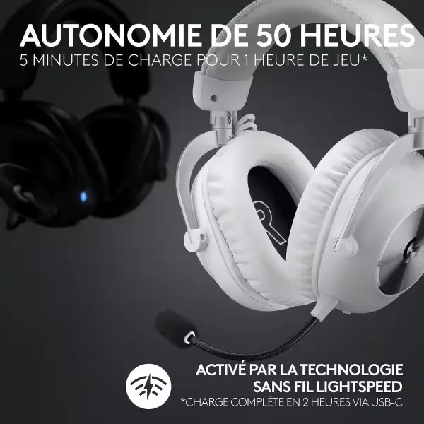 Casque Logitech G Pro X 2 Lightspeed blanc en vue latérale