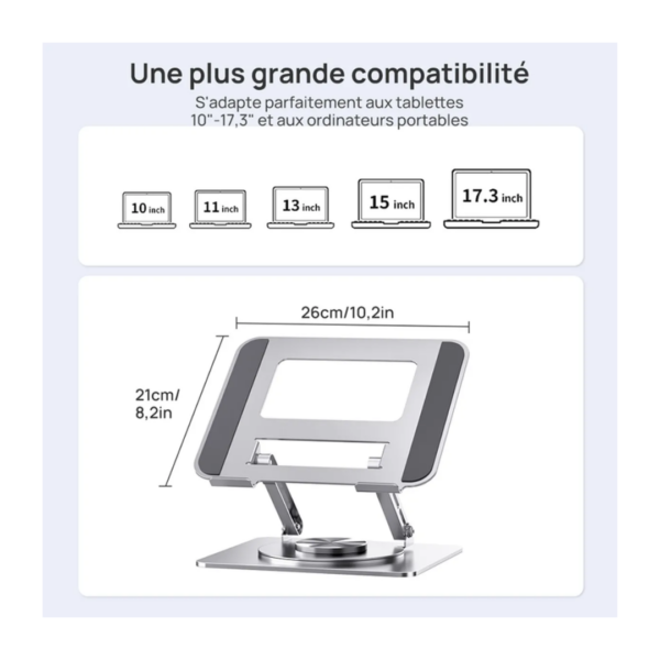 support pc portable aluminium ergonomique rotation 360