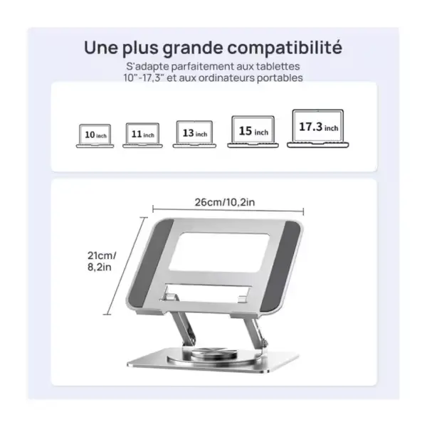 support pc portable aluminium ergonomique rotation 360