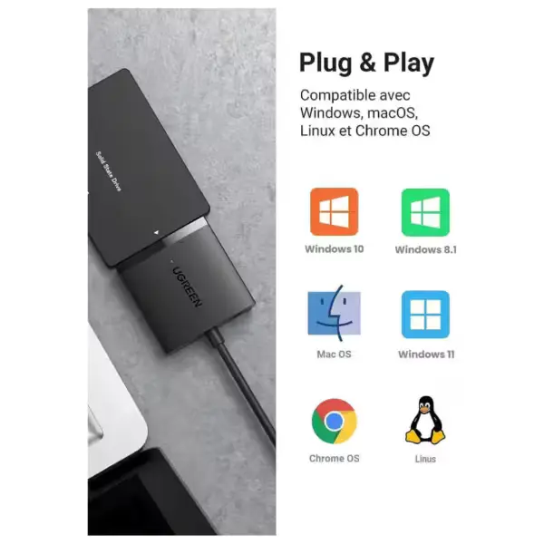 adaptateur disque dur sata usb 3.0 ugreen 5gbps
