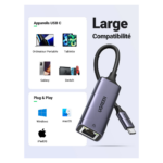 convertisseur usb c vers rj45 aluminium ugreen