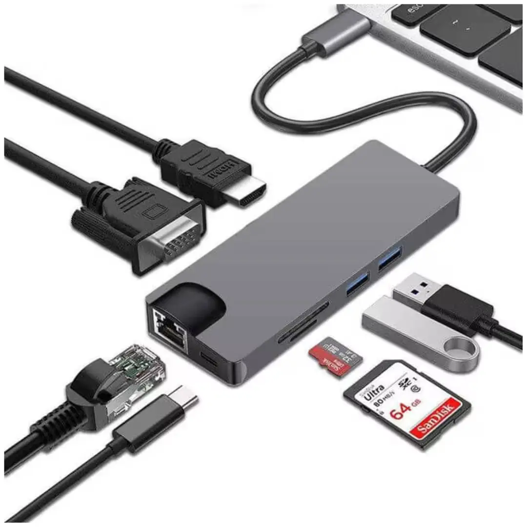 adaptateur multifonction usb c vers hdtv hub 8 en 1